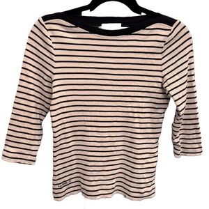 Lauren Ralph Lauren Black White Stripes Boat Neck Top Shirt 3/4 Sleeve Size P/P